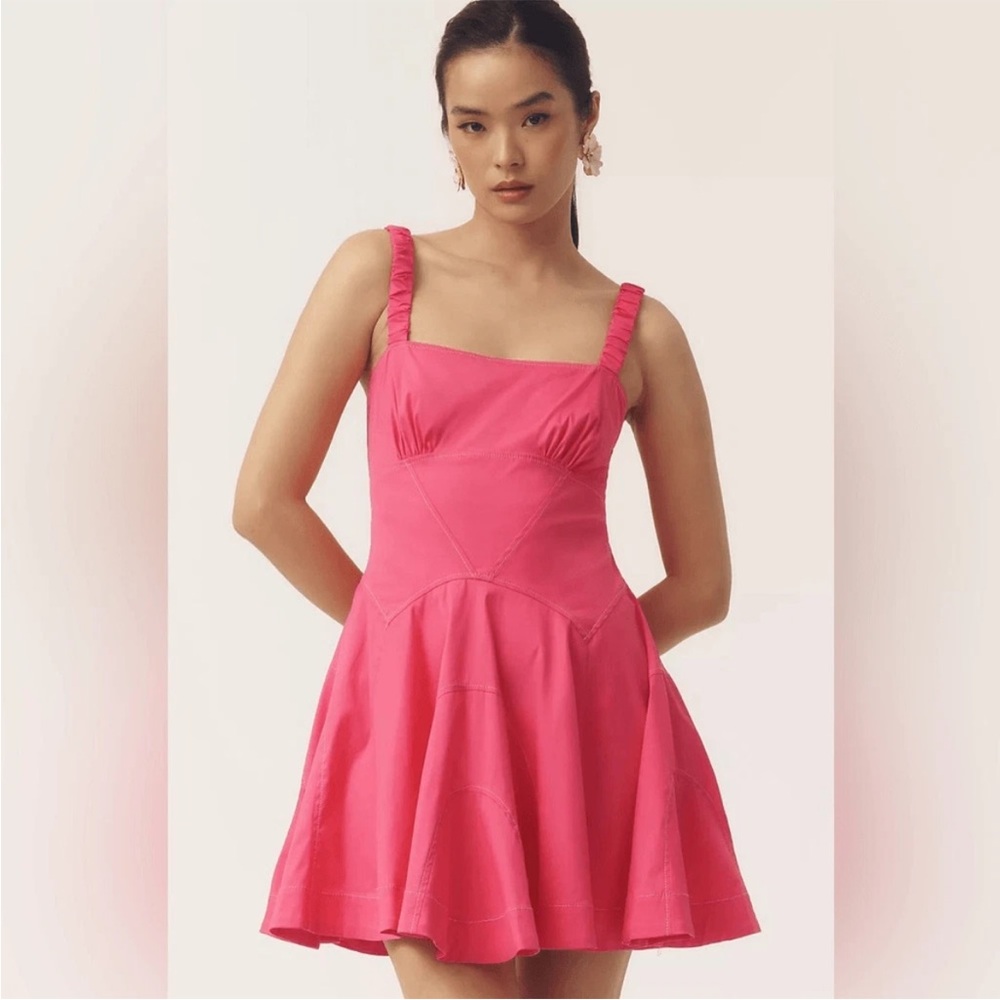 ANTHROPOLOGIE PLUNGE DROP-WAIST A-LINE MINI DRESS COLOR PINK SIZE L NWT